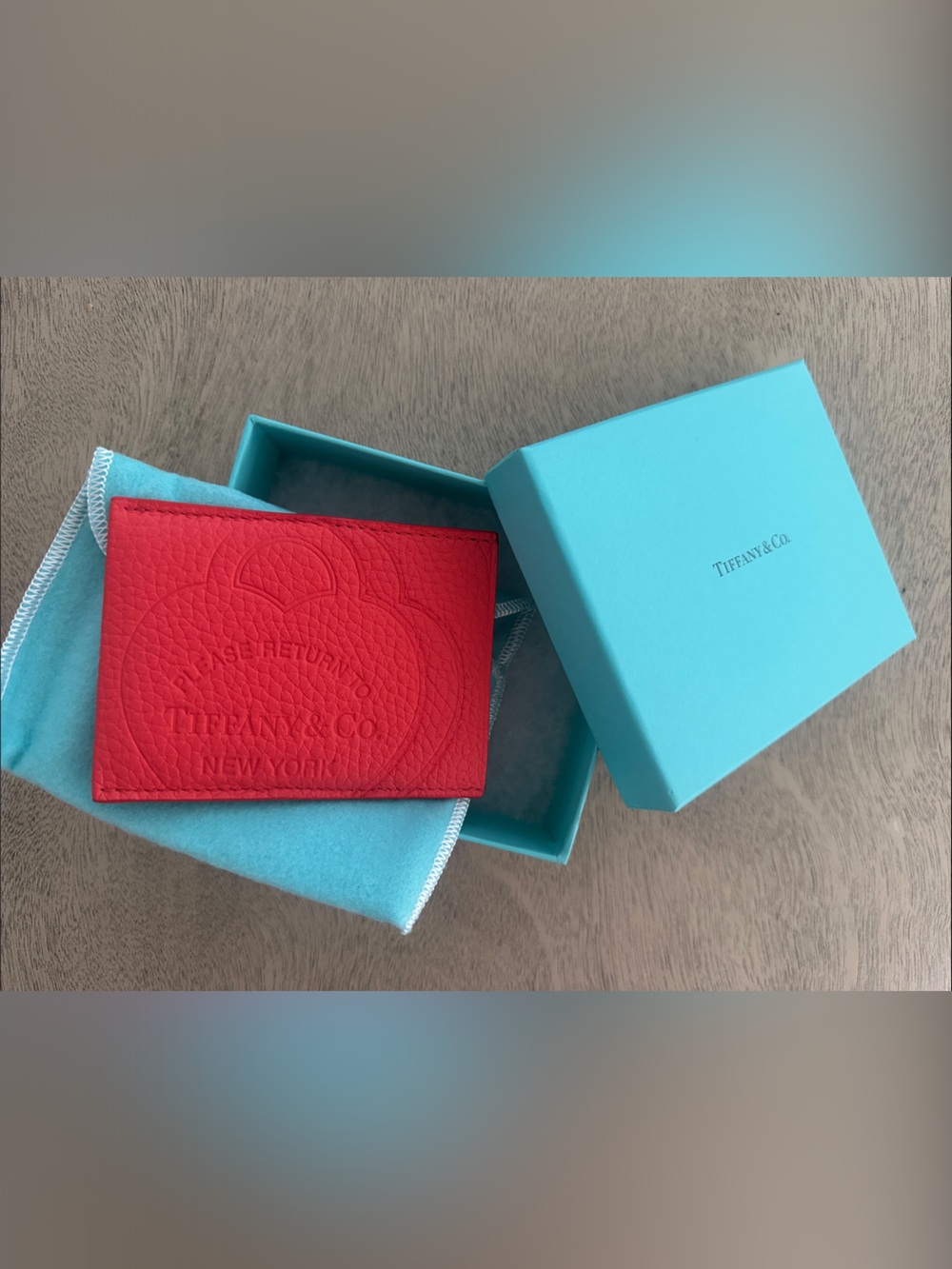 Tiffany & Co. Coral Pebbled Leather Card Sleeve